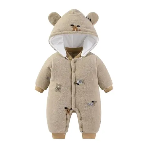 WYTbaby Baby Winter Schneeanzug mit Kapuze, Fleece, für 0-3 Monate, Kinder Mädchen und Jungen, Langarm Jumpsuit
