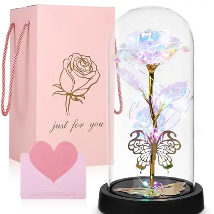 SinLaw Ewige Rose im Glas mit LED-Licht – Geschenk für Frauen zu Weihnachten, Mama, Freundin und Oma (Weiß)