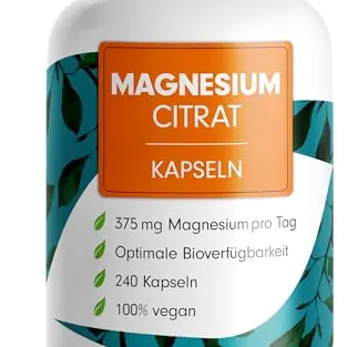 Magnesiumcitrat Kapseln 240 Stück - 375 mg hochdosiertes, veganes Magnesium - Laborgeprüft für 80 Tage