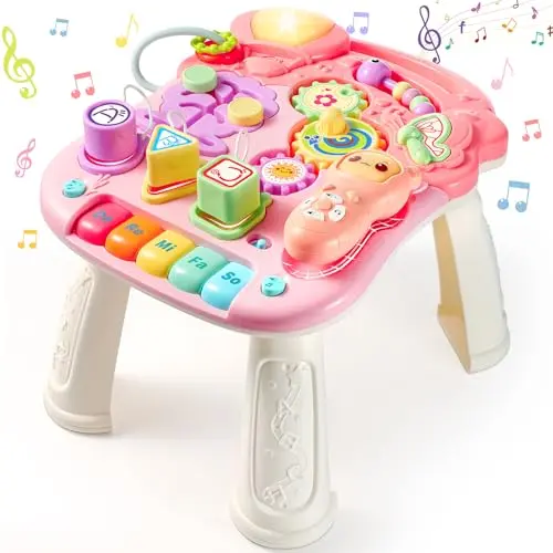 LUVTOY Spieltisch für Kinder ab 1 Jahr - 7-in-1 Busy Board mit Musik und Aktivitäten, Geschenke für Jungen und Mädchen