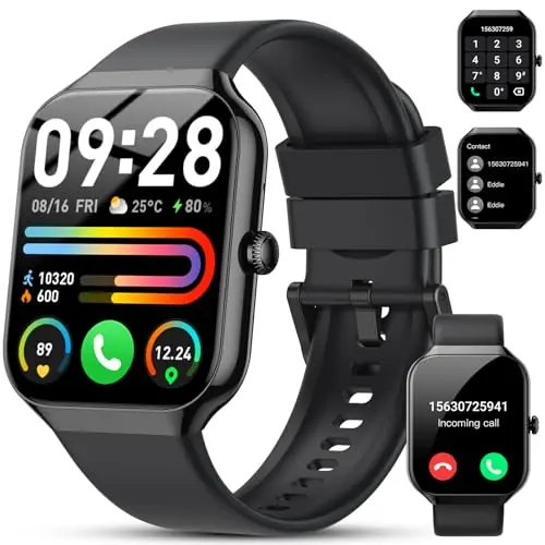 Smartwatch für Herren und Damen, 1,96" Fitnessuhr mit Telefonfunktion, 115+ Sportmodi, Herzfrequenz- und Schlafmonitor, wasserdicht