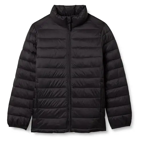 Amazon Essentials leichte wasserabweisende Pufferjacke für Jungen, Schwarz, Größe M