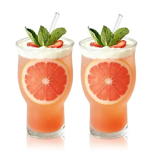 YASHIIN 2er-Set Weithals-Glastrinker mit Deckeln & Glasstrohhalmen – Ideal für Eiskaffee, Smoothies, Säfte & Cocktails