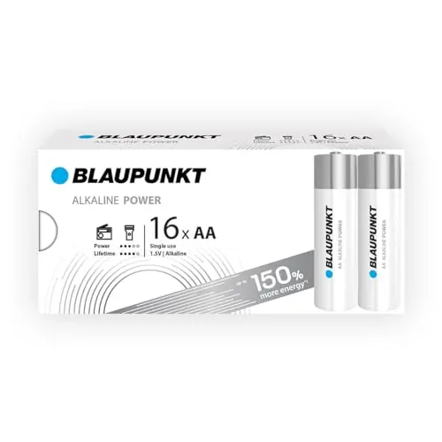 BLAUPUNKT AA Alkalibatterien, 16er Pack, ideal für Wanduhren und TV-Fernbedienungen