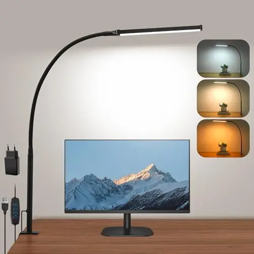 LIBORA LED Schreibtischlampe Klemmbar, Dimmbare Tischlampe mit 3 Farben, Augenschonend, Schwarz