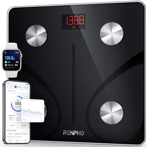 RENPHO Personenwaage mit App, bis 180 kg, Digitale Bluetooth Körperanalysewaage, Schwarz