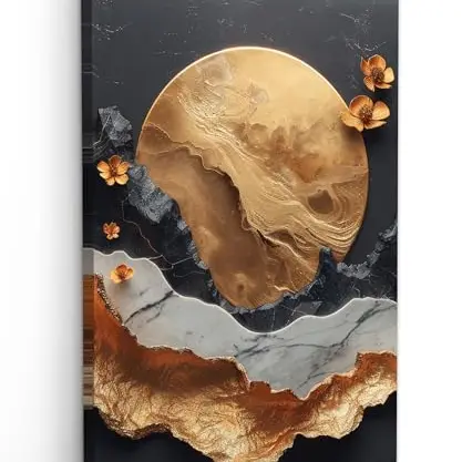MuchoWow© Leinwandbilder 60x90 cm - Moderne Wanddekoration in Gold - Abstrakte Kunst für Schlafzimmer und Wohnzimmer