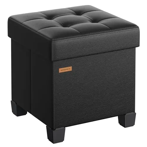 SONGMICS Sitzhocker mit Stauraum, klappbare Sitzbank für Wohnzimmer und Schlafzimmer, Schwarz