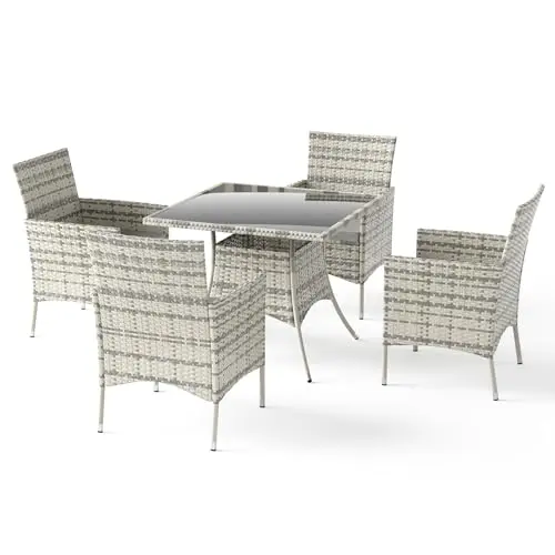 Trumbeak Sitzgruppe für 4 Personen, 5-teiliges Polyrattan Gartenmöbel-Set, wetterfest, grau