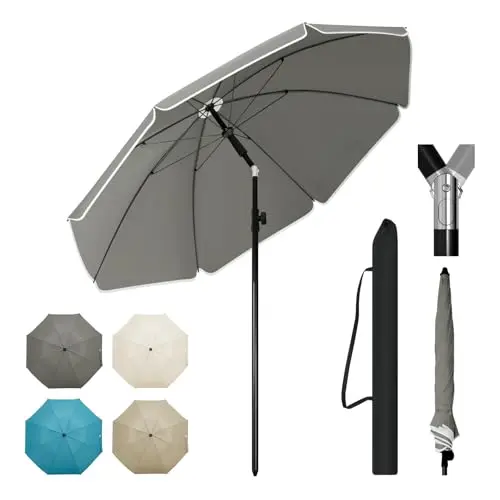 WOLTU Sonnenschirm 155cm, UV-beständig, höhenverstellbar, 45° kippbar, rund, Dunkelgrau