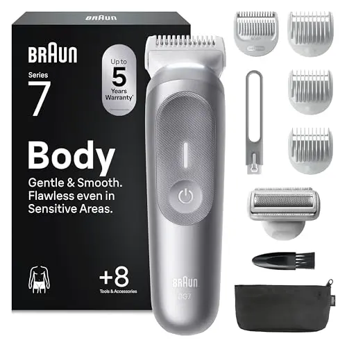 Braun Bodygroomer Series 7, kabelloser Herren-Körperrasierer, BG7555, wasserfest, mit 8 Zubehörteilen und Etui
