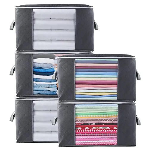 Withosent 5er Set 90L Aufbewahrungstaschen – Faltbare Organizer für Kleidung und Bettwäsche
