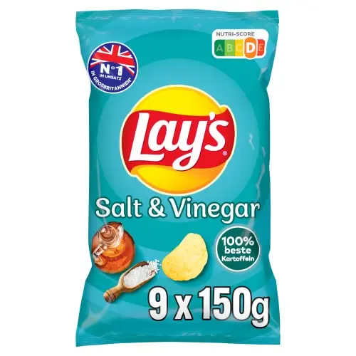 Lay's Salt & Vinegar – Knusprige Kartoffelchips für die Party (9 x 150 g)
