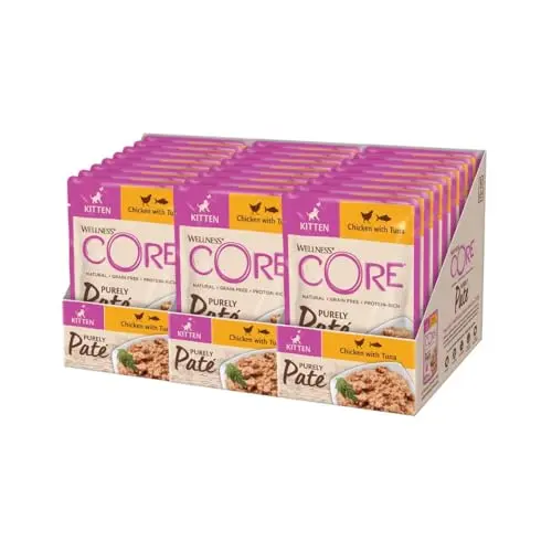 Wellness CORE Purely Paté 24 x 85g, Huhn & Lachs – Getreidefreies Nassfutter für Katzen und Kitten