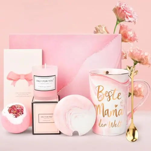Personalisiertes Geschenkset für Mama: 330ml Tasse und Kerzen zum Muttertag, Geburtstag oder Weihnachten