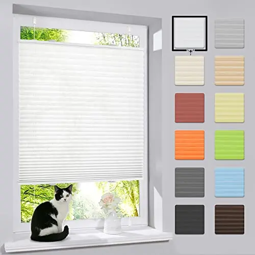 Bobodeco Plissee ohne Bohren, Klemmfix, lichtdurchlässig, blickdicht, 50x180cm, für Fenster & Türen