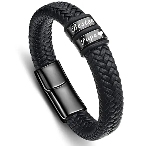 Vatertagsgeschenk für Papa - Graviertes Lederarmband 'Bester Papa'