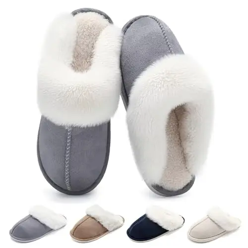 Schuvox Hausschuhe für Damen und Herren – Warme Plüsch Slippers für drinnen und draußen, grau, Gr. 38-39 EU