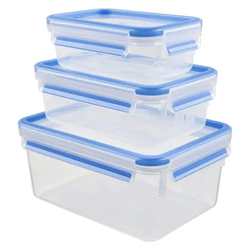 EMSA Clip & Close Frischhaltedosen-Set, 3er Set, 0,55L - 2,20L, 100% dicht, spülmaschinenfest, Transparent, Blau