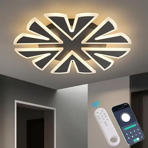Dimmbare LED Deckenlampe in Schwarz mit Fernbedienung, 50cm, 5600lm, für Wohnzimmer und Schlafzimmer