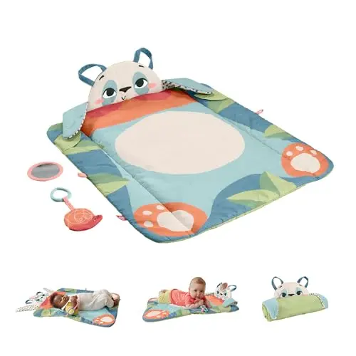 FISHER-PRICE Rolli-Roll Panda Spielmatte - 3-in-1 Mitnehmmatte mit Knisterspielzeug und Spiegel