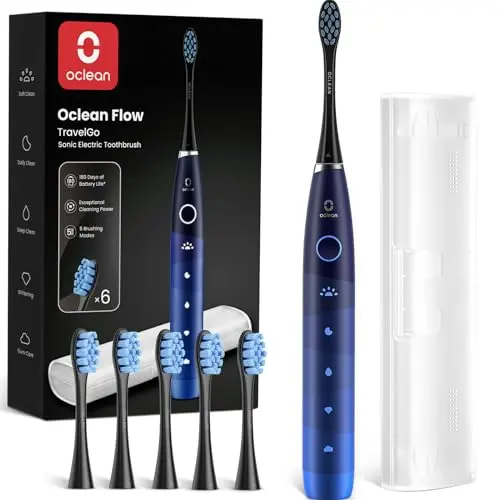 Oclean TravelGo Flow Elektrische Zahnbürste mit Reiseetui, 5 Modi, 6 Bürstenköpfe, USB, Blau