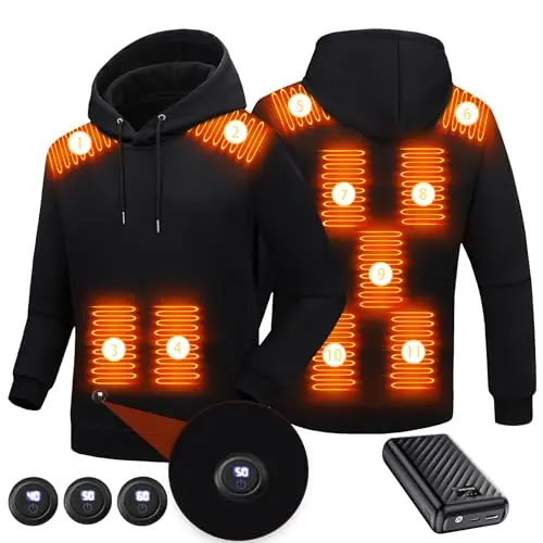 Beheizbarer Hoodie mit Akkufunktion für Herren und Damen - 3 Heizstufen, Schwarz