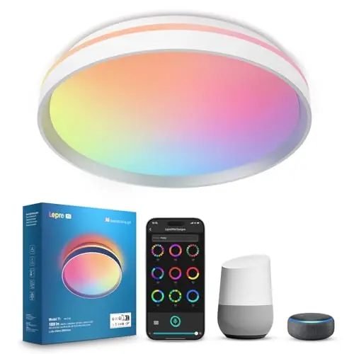 Lepro AI Smart Deckenlampe T1, dimmbar, 24W, RGB+CCT, IP44, WiFi & Bluetooth, kompatibel mit Alexa/Google, Personalisierter KI-Lichtdesigner