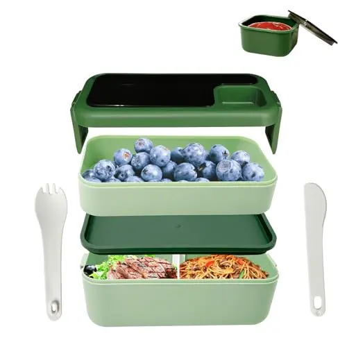 HNNJCK Bento Lunchbox 1600ml Auslaufsicher für Büro und Schule - Grün