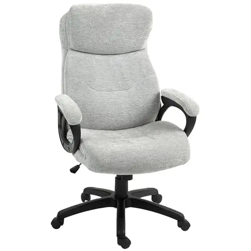 HOMCOM Ergonomischer Bürostuhl mit Wippfunktion, Höhenverstellbar und Gepolstert, bis 120 kg, Hellgrau