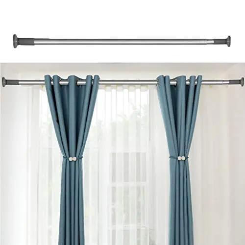 Vorhangstange ohne Bohren, 92-127cm, Silber, Spannstange für Gardinen, Dusche, Tür und Kleiderschrank