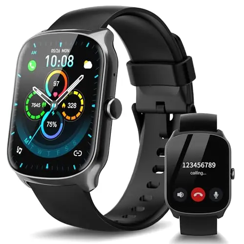 STECEi Smartwatch Herren & Damen, 1,95" HD Curved-Display, Bluetooth-Anruf, 112 Sportmodi, Fitnessuhr mit Schrittzähler, Schlafanalyse, Pulsmesser, IP68 wasserdicht, Schwarz