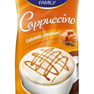 KRÜGER Family Cappuccino Caramel-Krokant, aromatisiertes Getränkepulver, 500 g