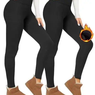 CAMPSNAIL Damen Thermo Leggings - Gefütterte High Waist Winterhose für Sport (Schwarz, L/XL)
