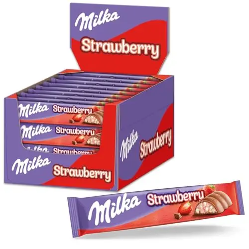 Milka Choco Erdbeer Riegel – Alpenmilch-Schokolade mit Erdbeeren – 36 x 36,5g