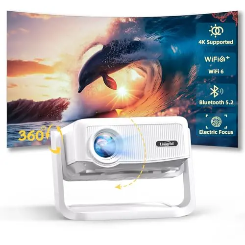 Mini Beamer 4K Full HD 1080P mit WiFi 6 und Bluetooth, ideal für Heimkino und Outdoor, 300 Zoll