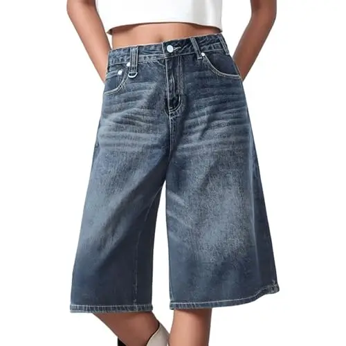 Damen Bermuda Shorts Jeans Vintage Blau, Baggy, High Waist, Sommer, Kurz, Casual, Streetwear, Boyfriend Style