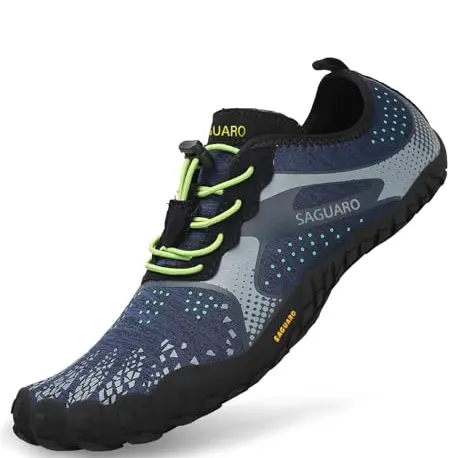 SAGUARO Barfußschuhe Damen & Herren, rutschfest, atmungsaktiv, outdoor & indoor, breite Zehenbox, Zero Drop, Blau, EU 42