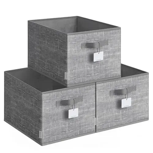 SONGMICS Aufbewahrungsbox 3er Set, zusammenklappbar, schilfgrau, 40 x 30 x 24 cm, für Kleiderschrank und Wohnzimmer