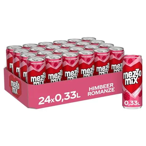Mezzo Mix Himbeere - Cola-Himbeere Mix in Dose, wenig Zucker & Kalorien, 24 x 330 ml