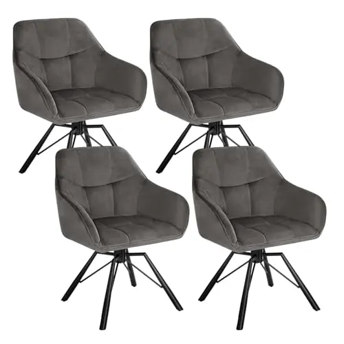WOLTU Esszimmerstuhl 4er Set, drehbar, mit Samtbezug, bequem, Rückenlehne & Armlehnen, geeignet für Esszimmer & Wohnzimmer, Dunkelgrau