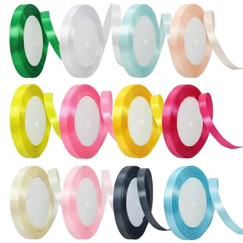 Salbeigrünes Satinband, 12 Rollen, 10 mm breit, Geschenk- und Dekoband, 22 m, für Hochzeiten, Weihnachten, DIY