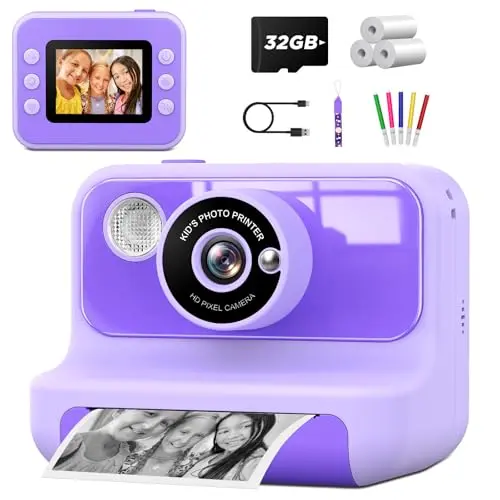 LETSHAHA Sofortbildkamera für Kinder, 20MP mit 10X Zoom, 2.4 Zoll Bildschirm, inkl. 3 Rollen Druckpapier & 32GB Speicherkarte