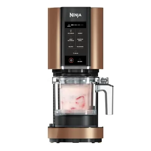 Ninja CREAMi Eismaschine mit 3 Behältern, 7 Programmen - Eiscreme, Gelato, Sorbet, Smoothie Bowl und mehr, 1,4 L, Schwarz & Kupfer