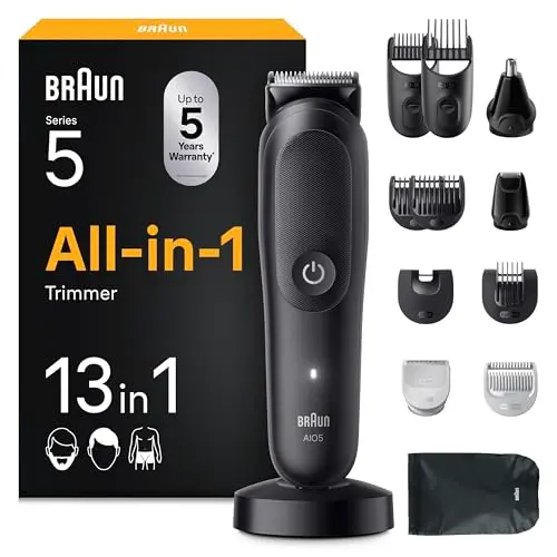 Braun All-in-One Series 5 Multigroom – 13-in-1 The Groomer, wasserfest, 120 Min. Akku, 14 Längen, Schwarz