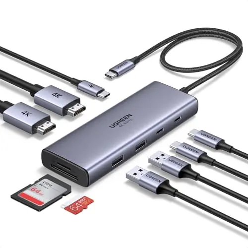 UGREEN Revodok USB-C Hub mit 2 HDMI, Kartenleser, 4K@60Hz, 40cm Kabel, 5Gbps USB, 100W PD, kompatibel mit Windows-Laptops