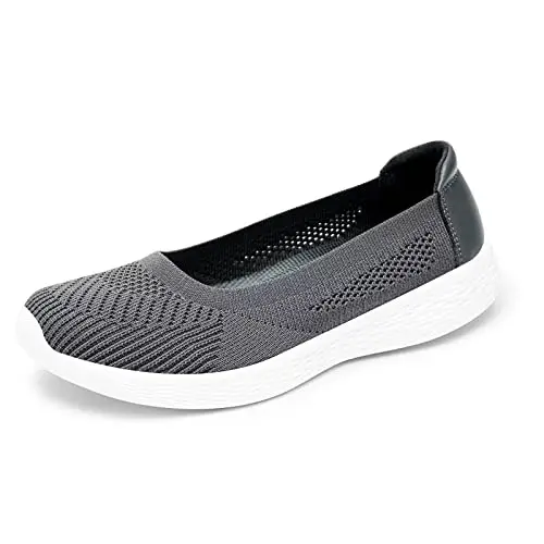 TIOSEBON Damen Komfort Slip-On Loafers, Flach, Mesh, Anti-Rutsch, Walking Schuhe, Dunkelgrau, EU 39