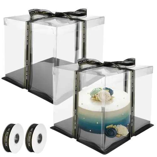 2 Stück Transparente 8 Zoll Kuchenbehälter mit Deckel - Doppelschicht Tortenschachtel für Geburtstag & Dessert