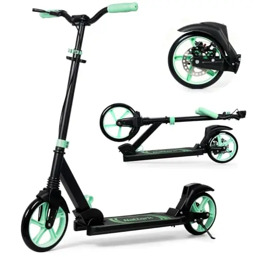Nattork Kick Scooter für Erwachsene & Jugendliche – Höhenverstellbar, klappbar, 230 mm Räder, bis 110 kg, grün