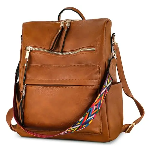 TANTOMI Damen Rucksack, Elegant Cityrucksack, Medium, Modischer Backpack für Reise, Schule und Arbeit, Braun